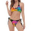 LGBT Pride Rainbow Roses Print Halter Scoop Tie Side Bikini