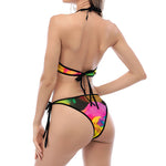 LGBT Pride Rainbow Roses Print Halter Scoop Tie Side Bikini