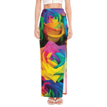 LGBT Pride Rainbow Roses Print High Slit Maxi Skirt