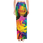 LGBT Pride Rainbow Roses Print High Slit Maxi Skirt