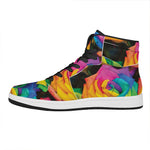 LGBT Pride Rainbow Roses Print High Top Leather Sneakers