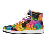 LGBT Pride Rainbow Roses Print High Top Leather Sneakers