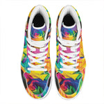 LGBT Pride Rainbow Roses Print High Top Leather Sneakers