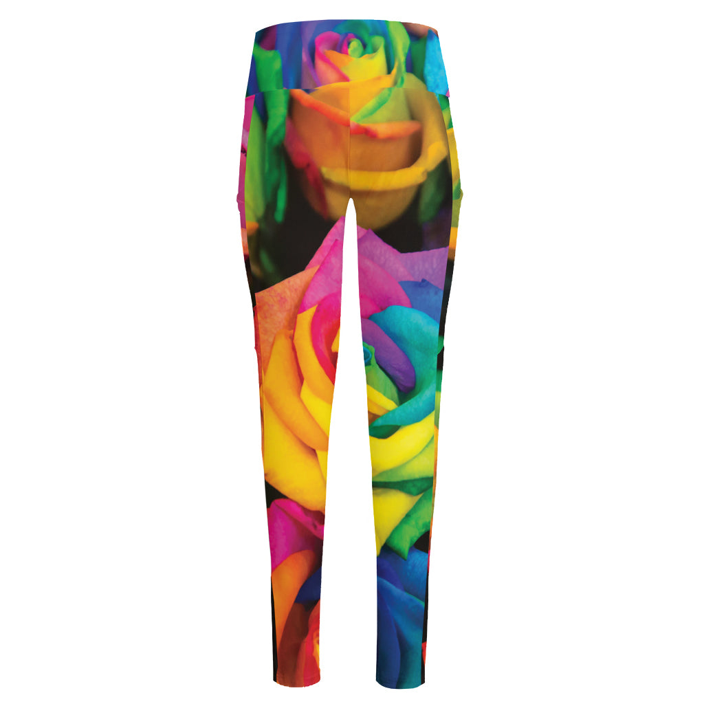 LGBT Pride Rainbow Roses Print High-Waisted Pocket Leggings