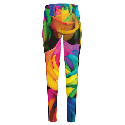 LGBT Pride Rainbow Roses Print High-Waisted Pocket Leggings