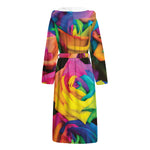 LGBT Pride Rainbow Roses Print Hooded Bathrobe