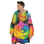 LGBT Pride Rainbow Roses Print Hoodie Blanket