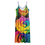 LGBT Pride Rainbow Roses Print Jersey Midi Cami Dress