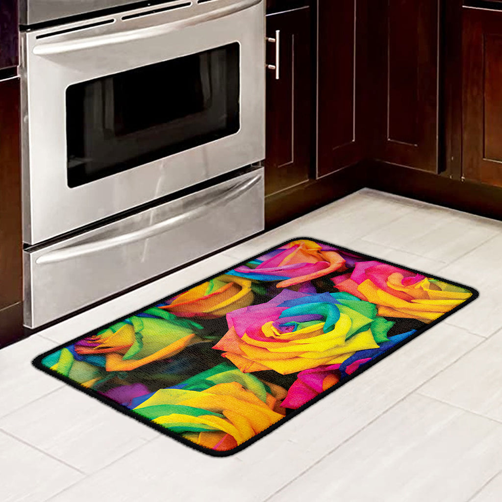 LGBT Pride Rainbow Roses Print Kitchen Mat