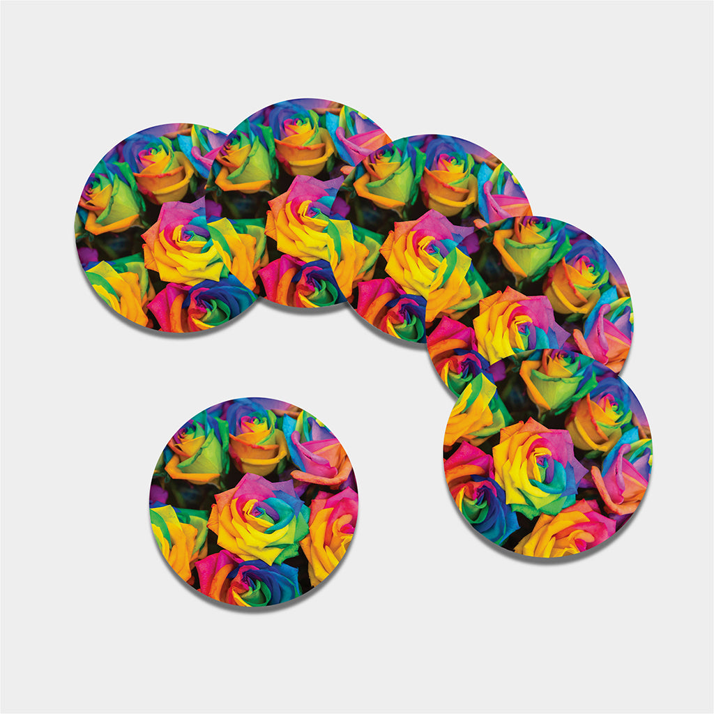 LGBT Pride Rainbow Roses Print Leather Coaster Set