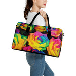 LGBT Pride Rainbow Roses Print Leather Duffle Bag