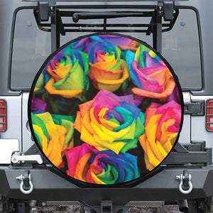 LGBT Pride Rainbow Roses Print Leather Spare Tire Cover