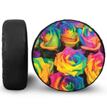 LGBT Pride Rainbow Roses Print Leather Spare Tire Cover