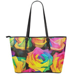 LGBT Pride Rainbow Roses Print Leather Tote Bag
