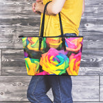 LGBT Pride Rainbow Roses Print Leather Tote Bag