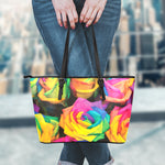 LGBT Pride Rainbow Roses Print Leather Tote Bag