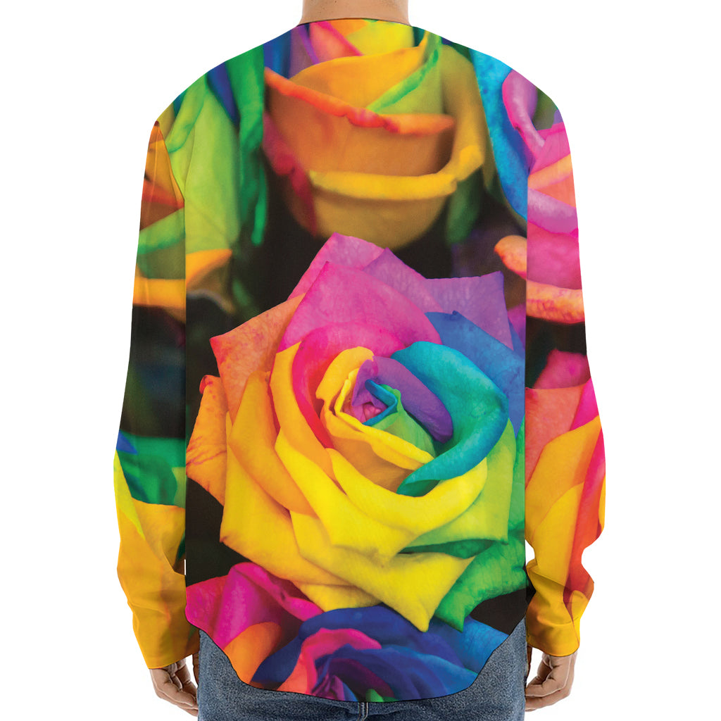 LGBT Pride Rainbow Roses Print Long Sleeve Baseball Jersey