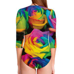 LGBT Pride Rainbow Roses Print Long Sleeve Swimsuit