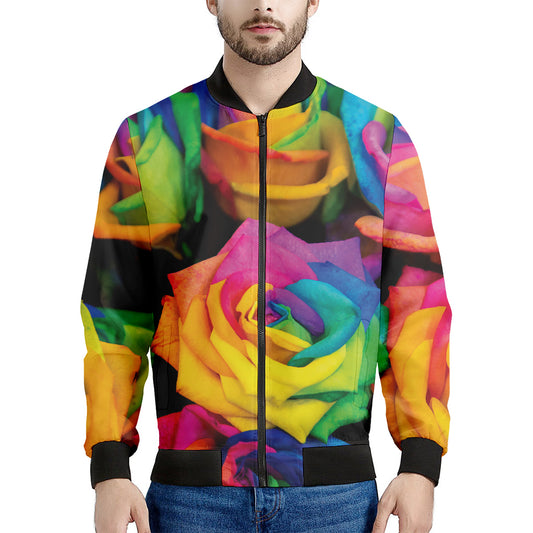 LGBT Pride Rainbow Roses Print Men's Bomber Jacket