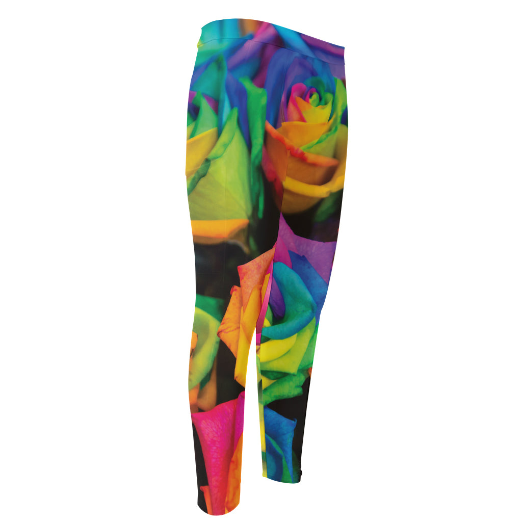 LGBT Pride Rainbow Roses Print Men's Compression Pants