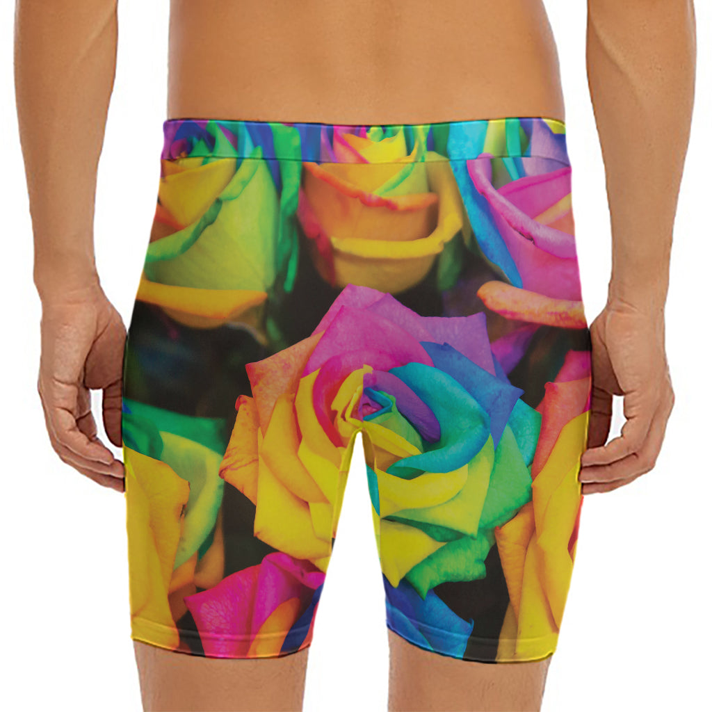 LGBT Pride Rainbow Roses Print Men's Long Boxer Briefs