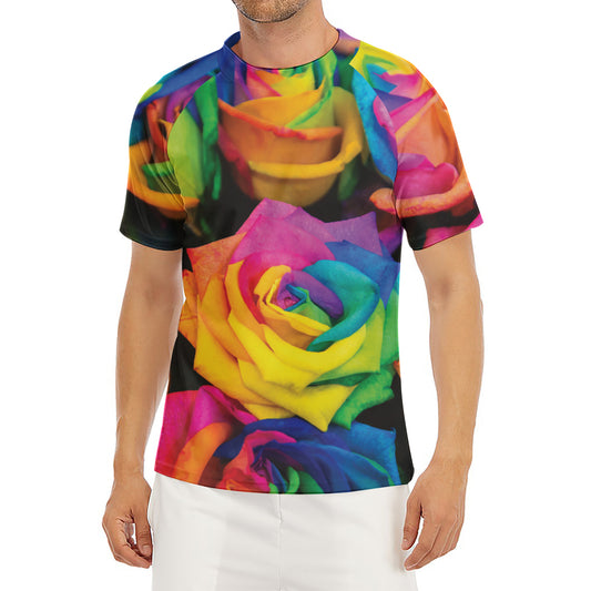 LGBT Pride Rainbow Roses Print Men's Short Sleeve Rash Guard