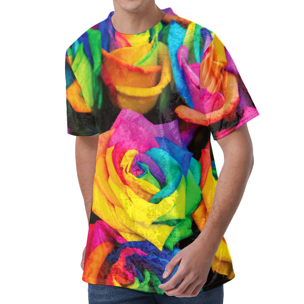LGBT Pride Rainbow Roses Print Men's Velvet T-Shirt