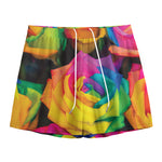 LGBT Pride Rainbow Roses Print Mesh Shorts