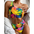 LGBT Pride Rainbow Roses Print One Shoulder Bikini Set
