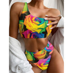 LGBT Pride Rainbow Roses Print One Shoulder Bikini Top