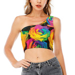 LGBT Pride Rainbow Roses Print One Shoulder Crop Top