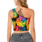 LGBT Pride Rainbow Roses Print One Shoulder Crop Top