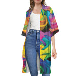 LGBT Pride Rainbow Roses Print Open Front Beach Cover Up