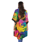 LGBT Pride Rainbow Roses Print Open Front Beach Cover Up