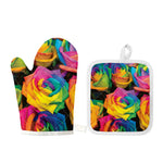 LGBT Pride Rainbow Roses Print Oven Mitt And Pot Holder Set