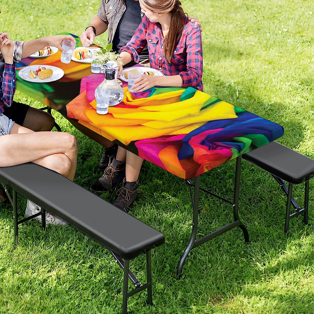 LGBT Pride Rainbow Roses Print Picnic Table Cover