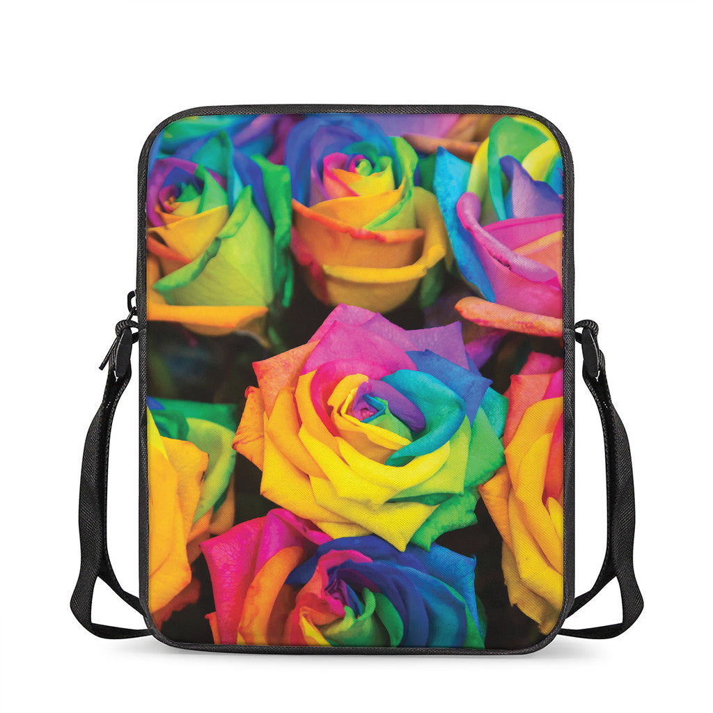 LGBT Pride Rainbow Roses Print Rectangular Crossbody Bag