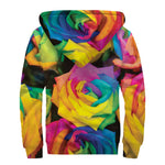 LGBT Pride Rainbow Roses Print Sherpa Lined Zip Up Hoodie