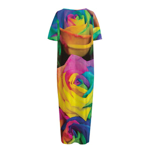 LGBT Pride Rainbow Roses Print Short Sleeve Long Nightdress