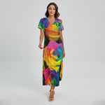 LGBT Pride Rainbow Roses Print Short Sleeve Maxi Dress