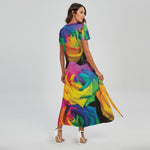 LGBT Pride Rainbow Roses Print Short Sleeve Maxi Dress