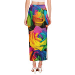 LGBT Pride Rainbow Roses Print Side Slit Maxi Skirt