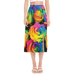 LGBT Pride Rainbow Roses Print Side Slit Midi Skirt