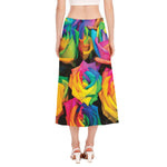 LGBT Pride Rainbow Roses Print Side Slit Midi Skirt