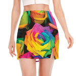 LGBT Pride Rainbow Roses Print Side Slit Mini Skirt