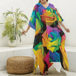 LGBT Pride Rainbow Roses Print Silk V-Neck Kaftan Dress
