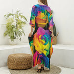 LGBT Pride Rainbow Roses Print Silk V-Neck Kaftan Dress