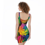 LGBT Pride Rainbow Roses Print Sleeveless Bodycon Dress