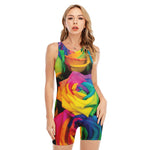 LGBT Pride Rainbow Roses Print Sleeveless One Piece Swimsuit