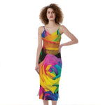 LGBT Pride Rainbow Roses Print Slim Fit Midi Cami Dress